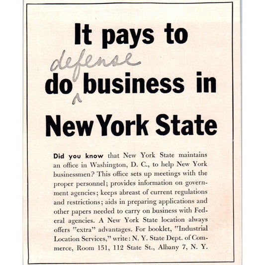 It Pays to Do Defense Business in New York State 1951 Magazine Ad AF1-MF1