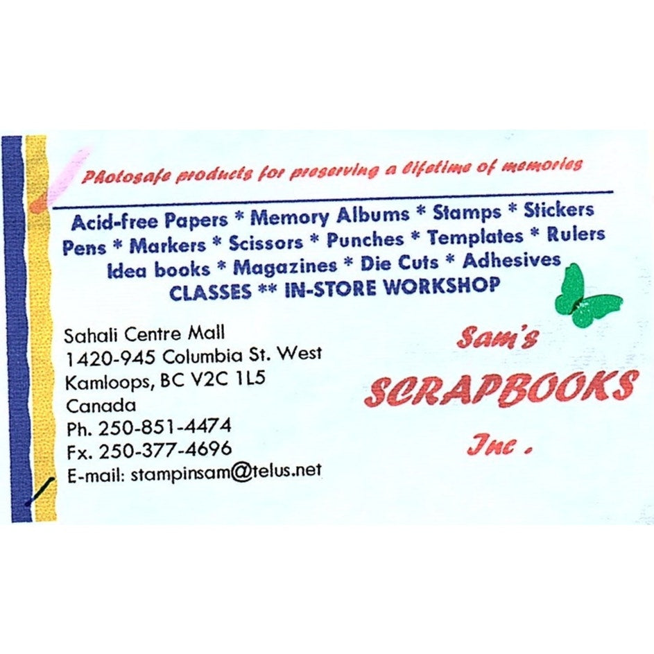 Sam's Scrapbooks Inc Kamloops BC Canada Vintage Business Card SC9-B10