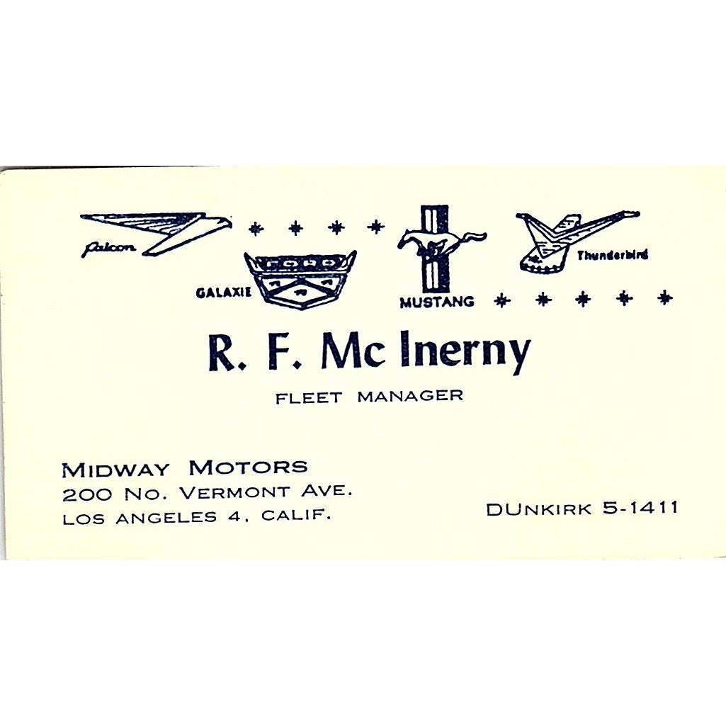 R.F. McInerny Midway Motors Los Angeles Vintage Business Card SD9-B9