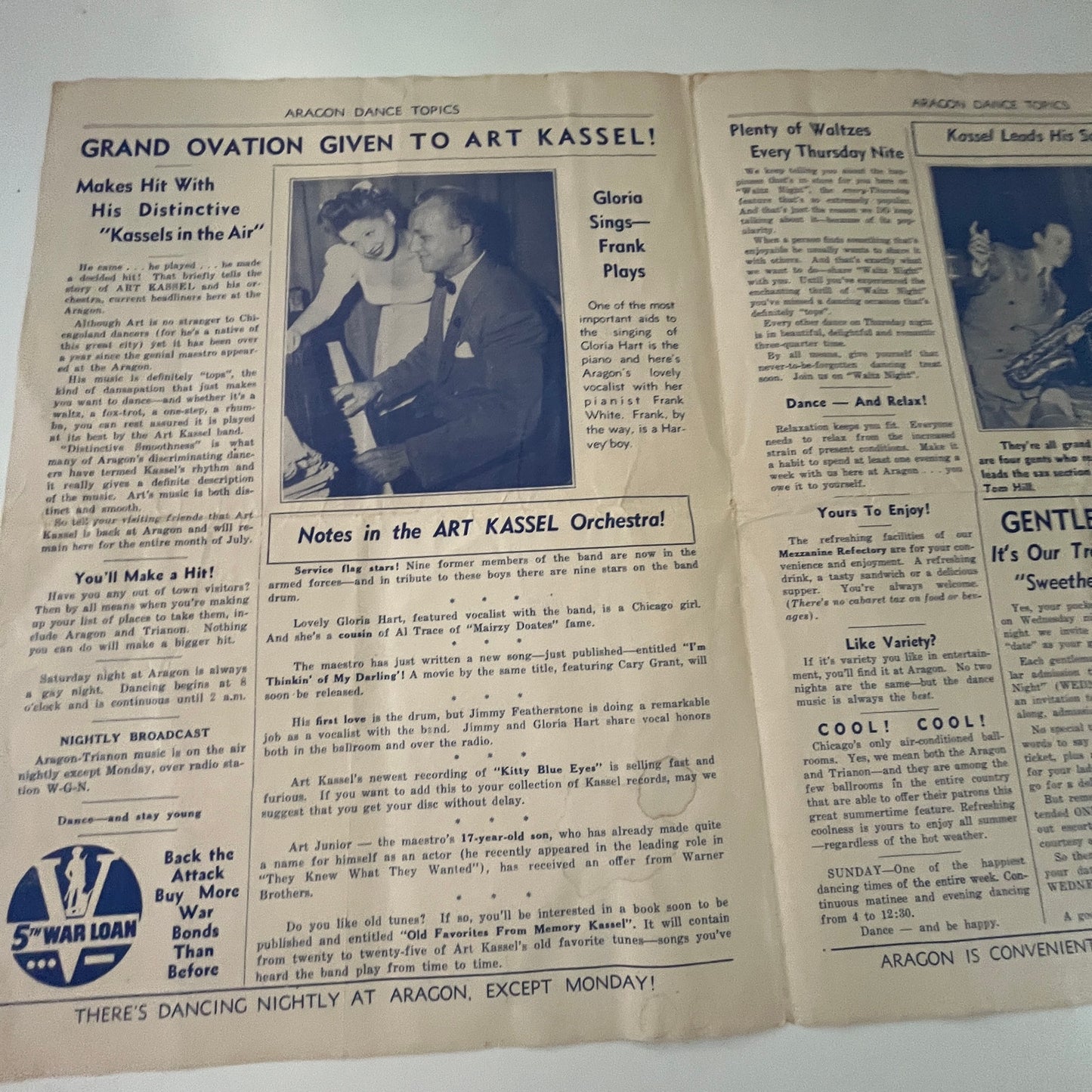 1944 Aragon Ballroom Dance Topics Newsletter Art Kassel Chicago J17