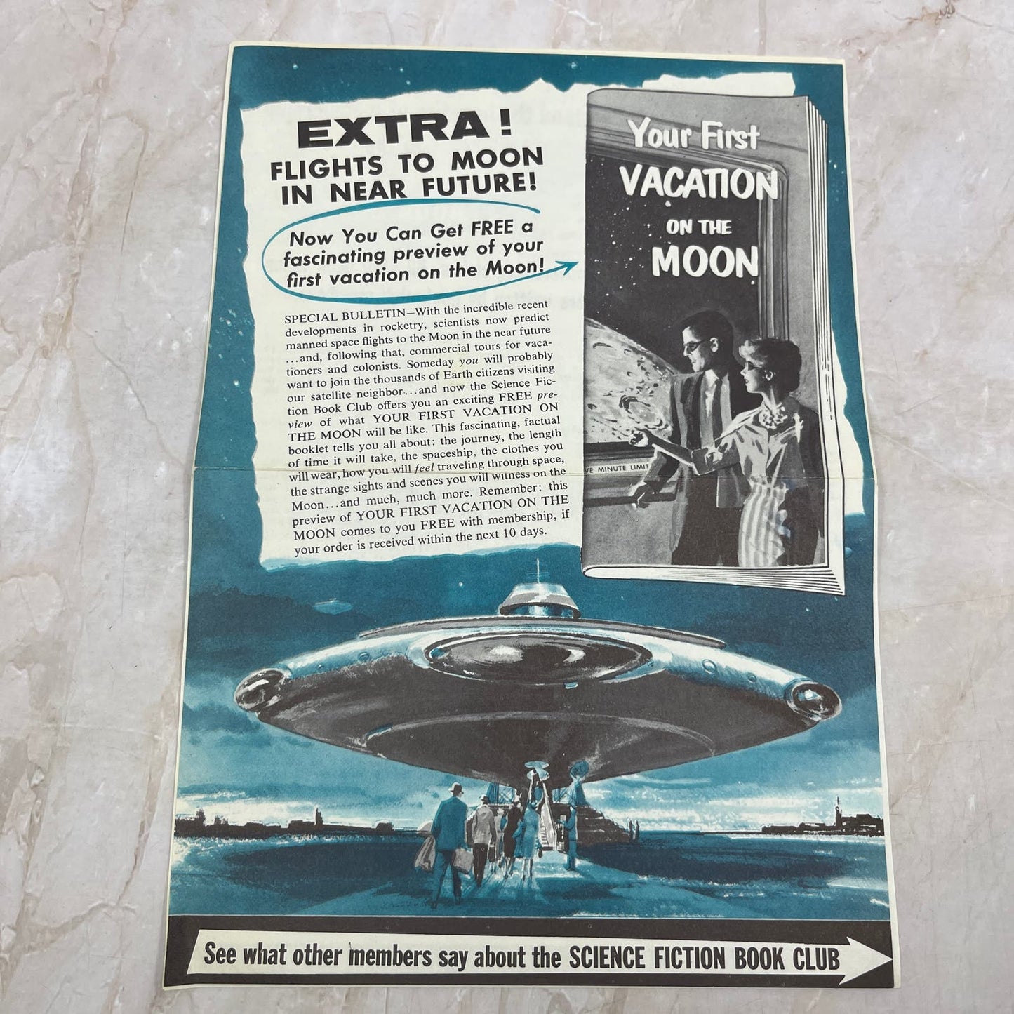 Vintage MCM Vacation to the Moon Science Fiction Book Club Advertising TI9-P2