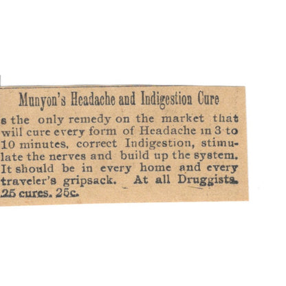 Munyan's Headache & Indigestion Cure Quackery St. Paul 1898 Newspaper Ad AF2-S4