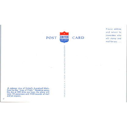 National Airlines 4-Engine Mainliner Cutaway Vintage Postcard TG8-PC