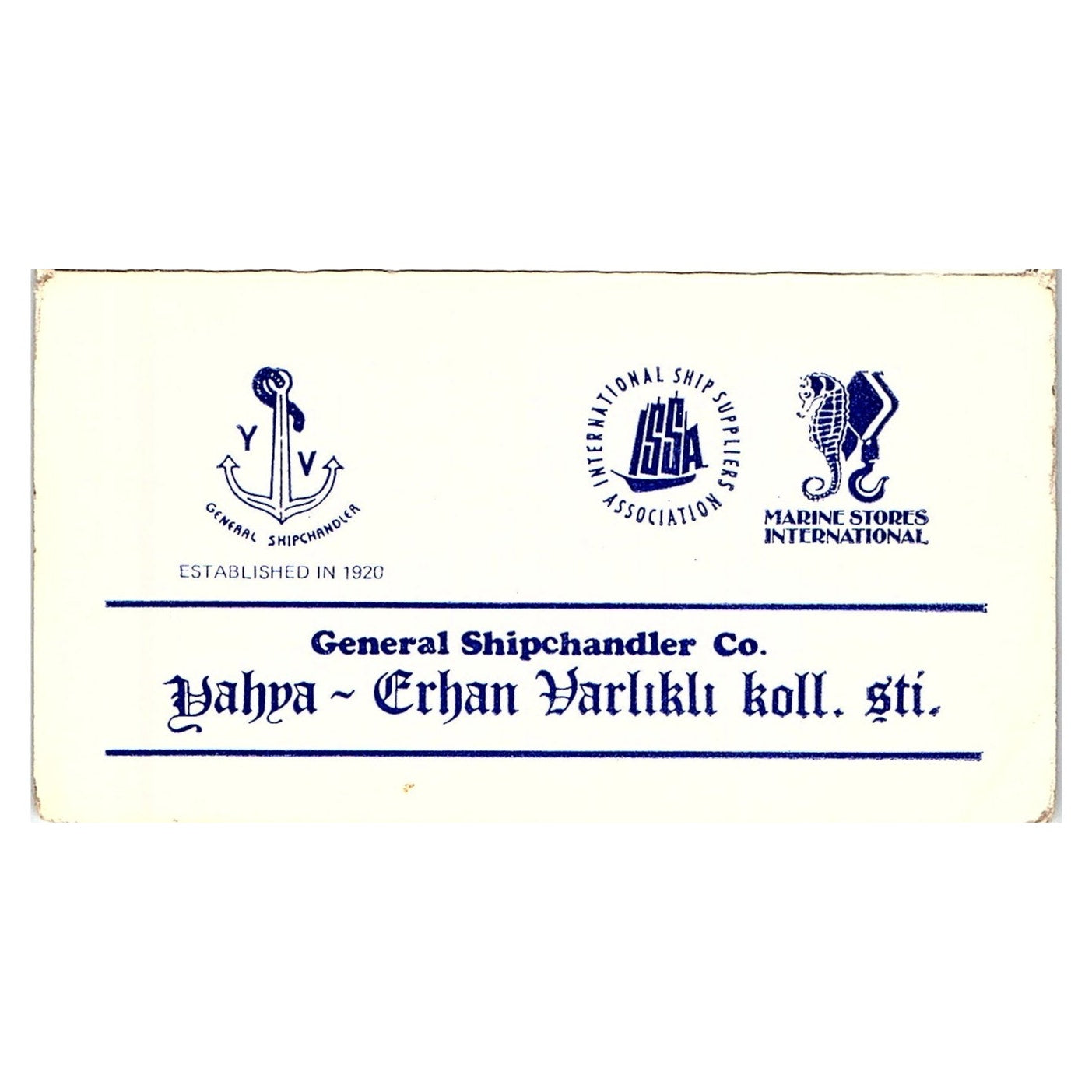 General Shipchandler Co Erhan Varlikli Izmir Turkey Vintage Business Card TH2-B2