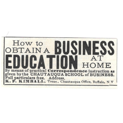 Chautauqua School of Business K.F. Kimball Buffalo NY 1892 Ad AG2-S20
