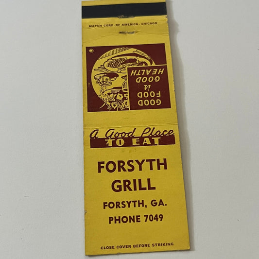 Forsyth Grill Restaurant Forsyth Georgia Vintage Matchbook Cover TB6-MB2-5