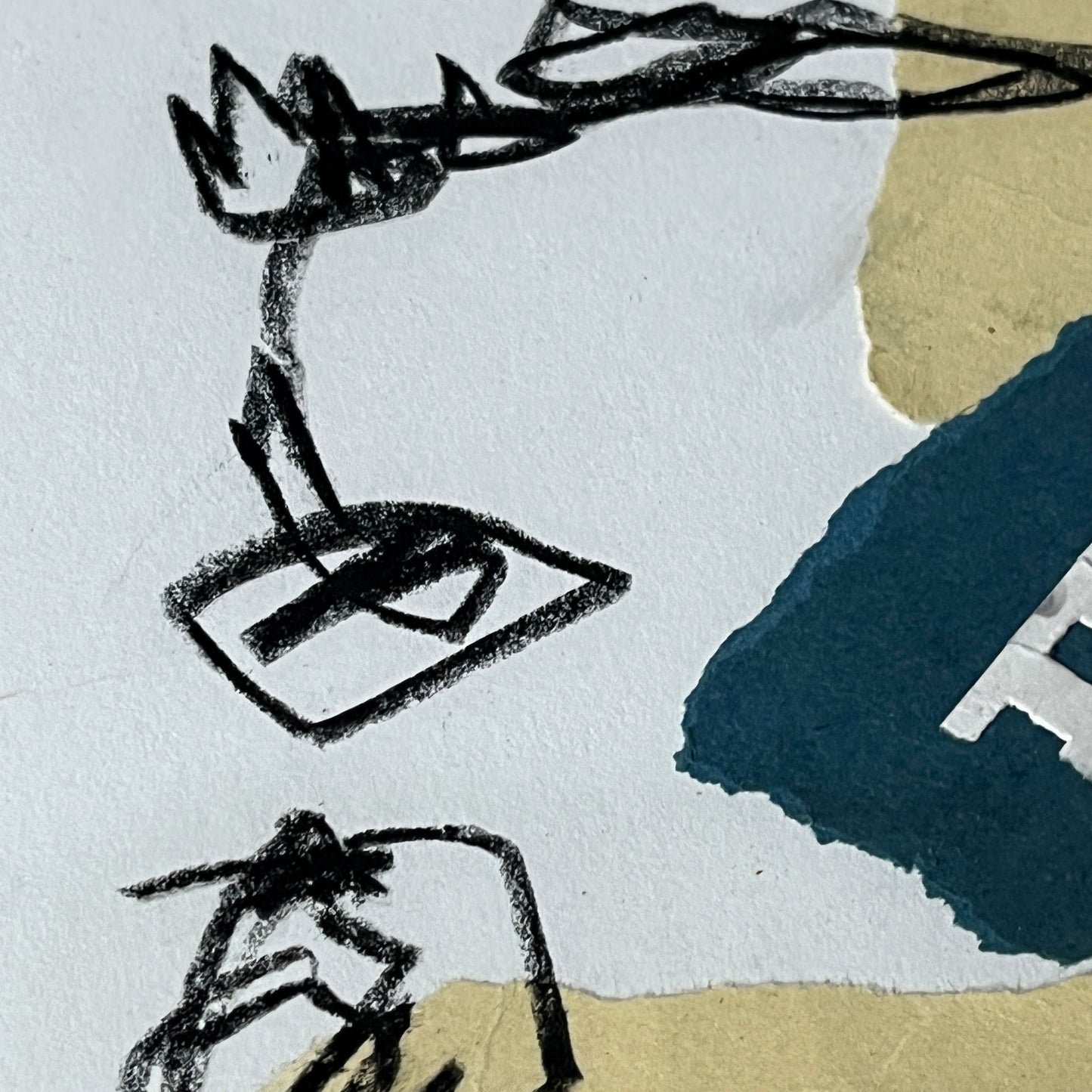 Original Framed Mixed Media Abstract Art Collage 7x9 "Navy Construct III"