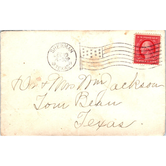 1911 Sherman Texas to Mr. Jackson Tom Bean Texas Postal Cover Envelope TG7-PC2