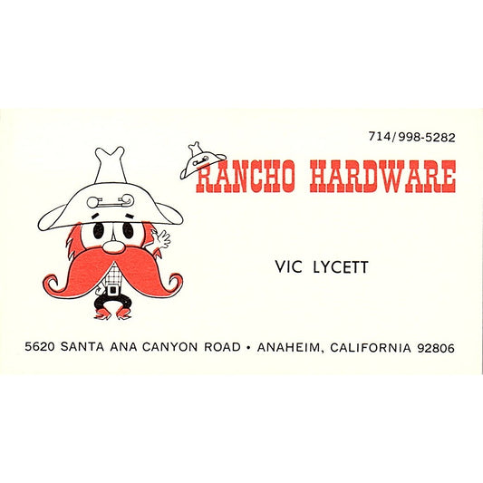Vic Lycett Rancho Hardware Anaheim CA Vintage Business Card SD9-B4