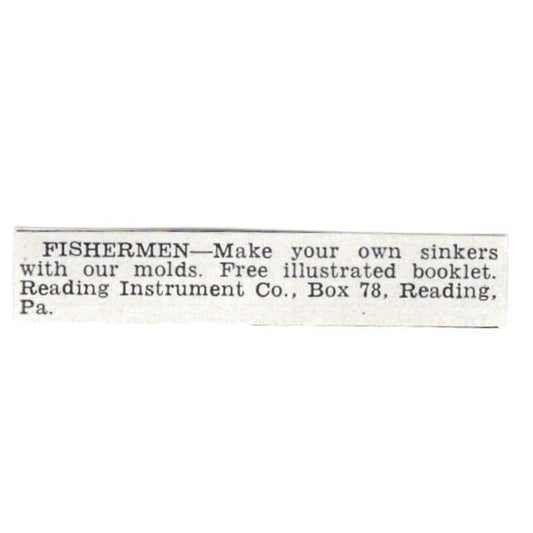 Fishing DIY Sinkers from Molds - Reading Instrument Co Reading PA 1955 Ad AG1-S7