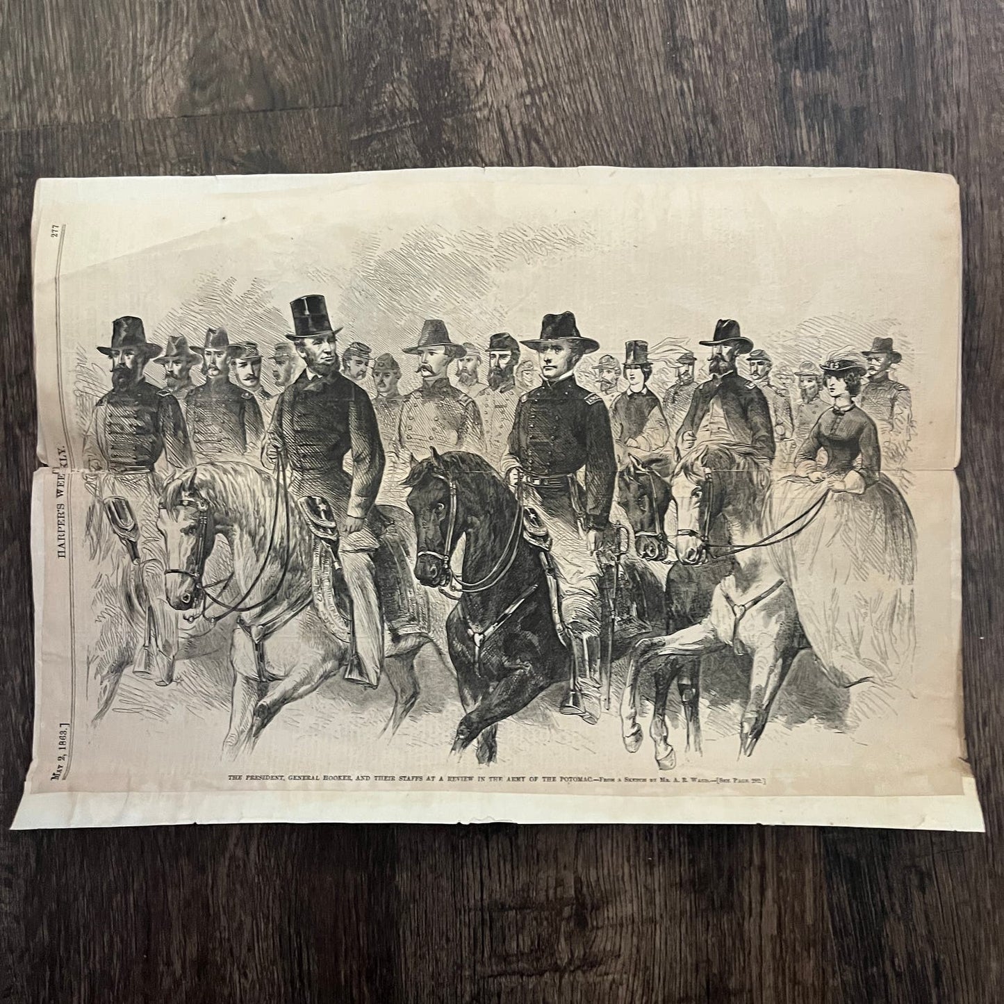 Lincoln & Gen Hooker Review Army of the Potomac 1863 Civil War Engraving C83