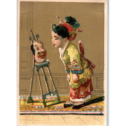 Oriental Geisha Girl With Odd Painting of Face c1880 Victorian Trade Card AE2