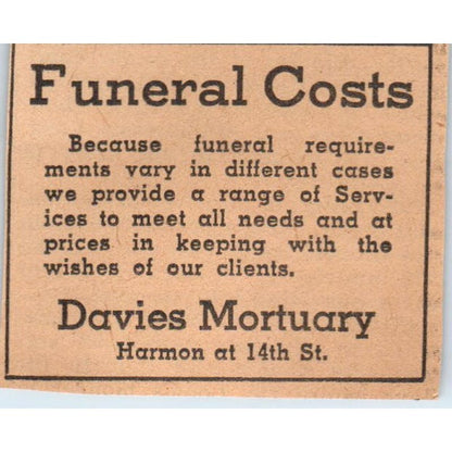 Davis Mortuary Funerals 14th St. 1935 Minneapolis Journal Advertisement AE7-H2