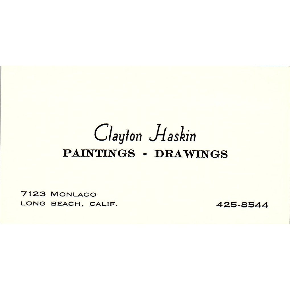 Clayton Haskin Paintings Artist Long Beach CA Vintage Business Card SE3-B11