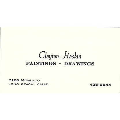 Clayton Haskin Paintings Artist Long Beach CA Vintage Business Card SE3-B11