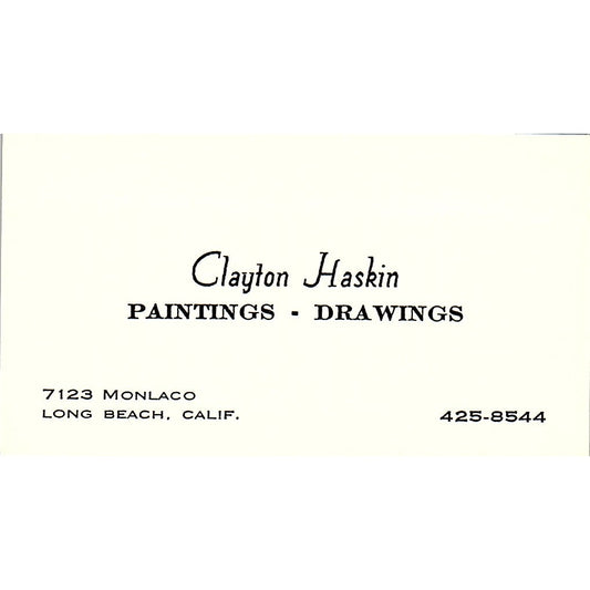 Clayton Haskin Paintings Artist Long Beach CA Vintage Business Card SE3-B11