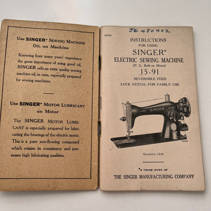 Singer Electric Sewing Machine 15-91 Vintage Instruction Manual H4-3