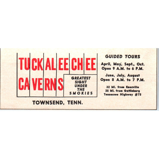 Tuckaleechee Caverns Townsend TN 1973 Magazine Ad AD8-B9