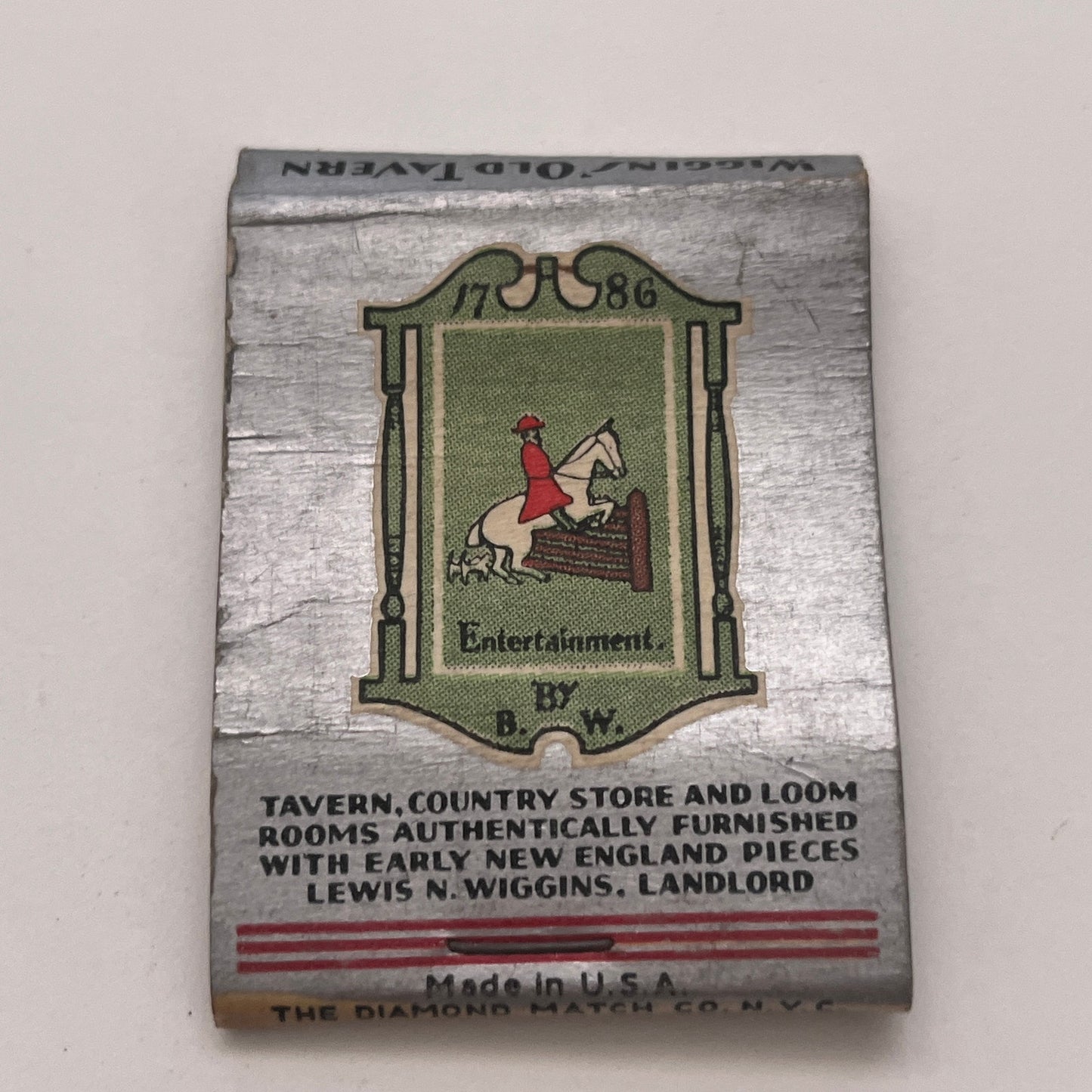 Wiggins' Old Tavern Hotel Northampton MA Vintage Matchbook Cover TB8-MB2-4
