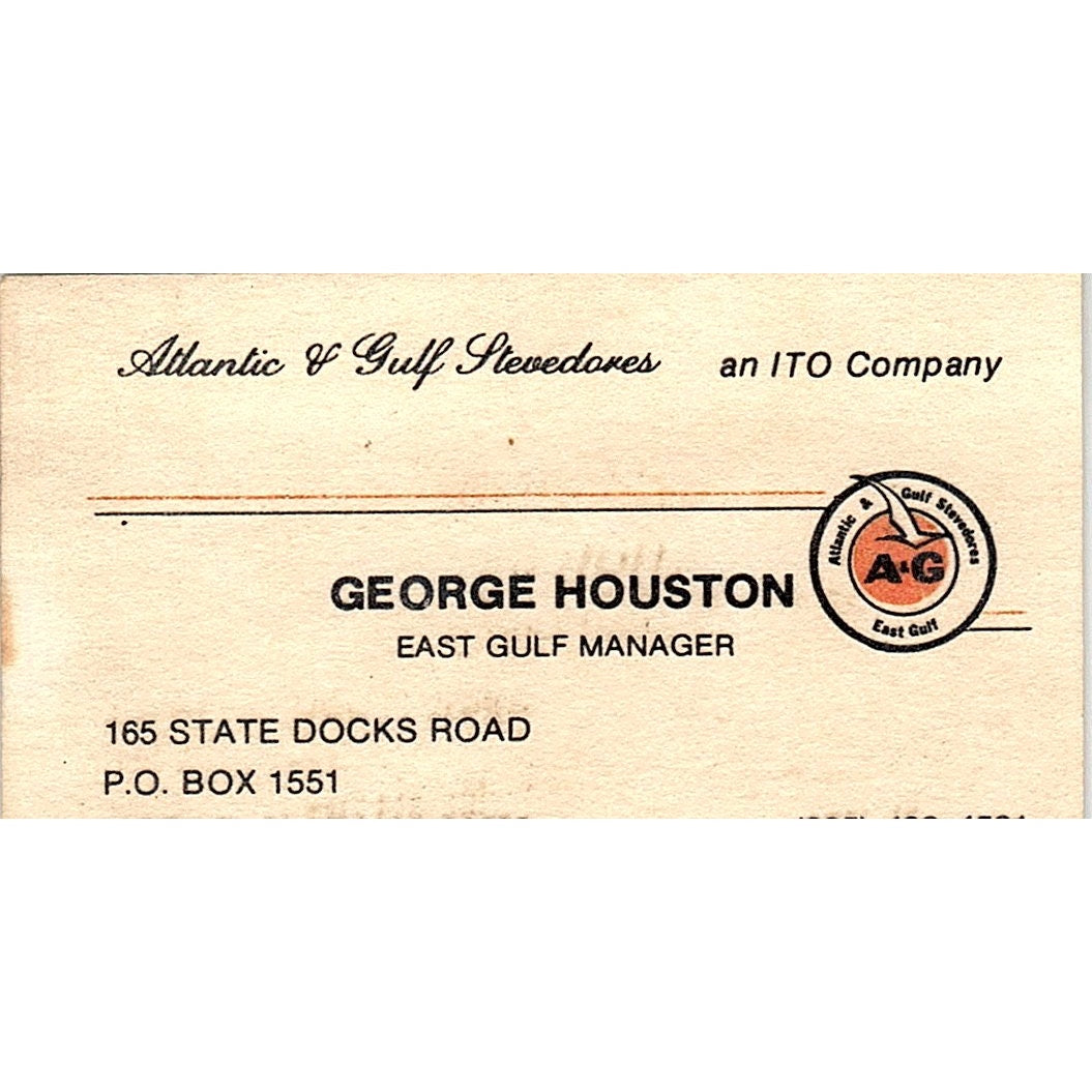 George Houston Atlantic & Gulf Stevedores Mobile AL Vintage Business Card SC9-B4