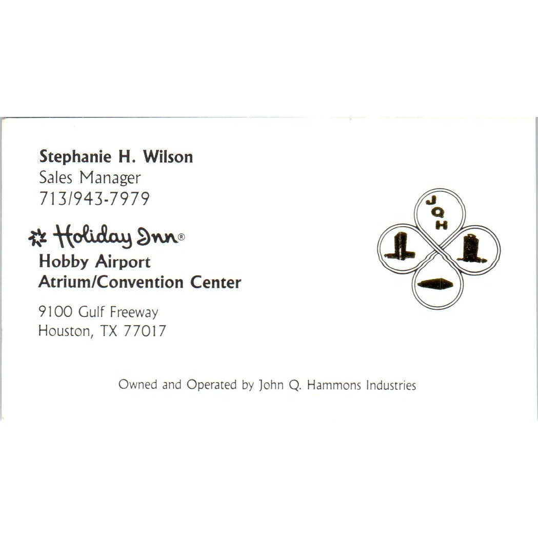 Stephanie H. Wilson Holiday Inn Houston TX Vintage Business Card SE3-B1