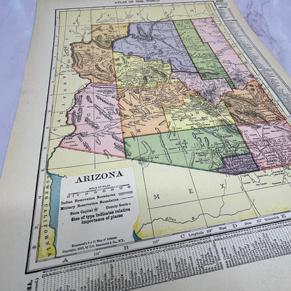 Original Antique Map of Arizona From 1910 Atlas V14-7