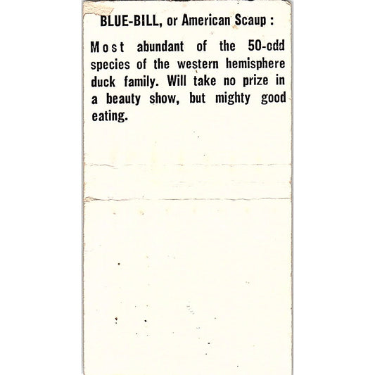 Blue Bill or American Scaup Duck Collectible Vintage Matchbook Cover SC7-Y3