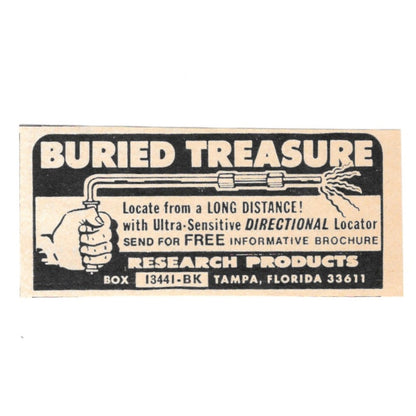 Buried Treasure Divining Rods Research Products Tampa FL 1977 Ad AF6-S1