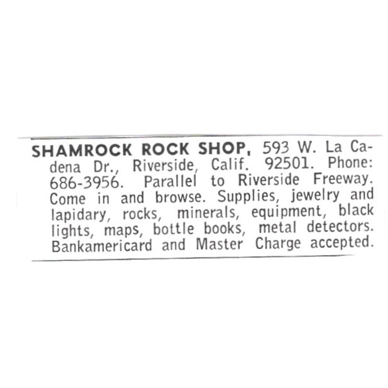 Shamrock Rock Shop Riverside California 1972 Ad AF8-S26