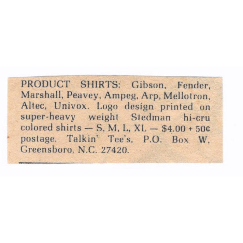 Talkin' Tees Product Shirts Greensboro NC - 1/2x2 1974 Ad AF6-S8