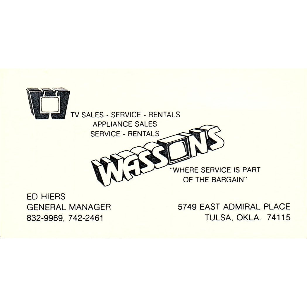Wasson's Ed Hiers Tulsa OK Vintage Business Card SSB4-B12