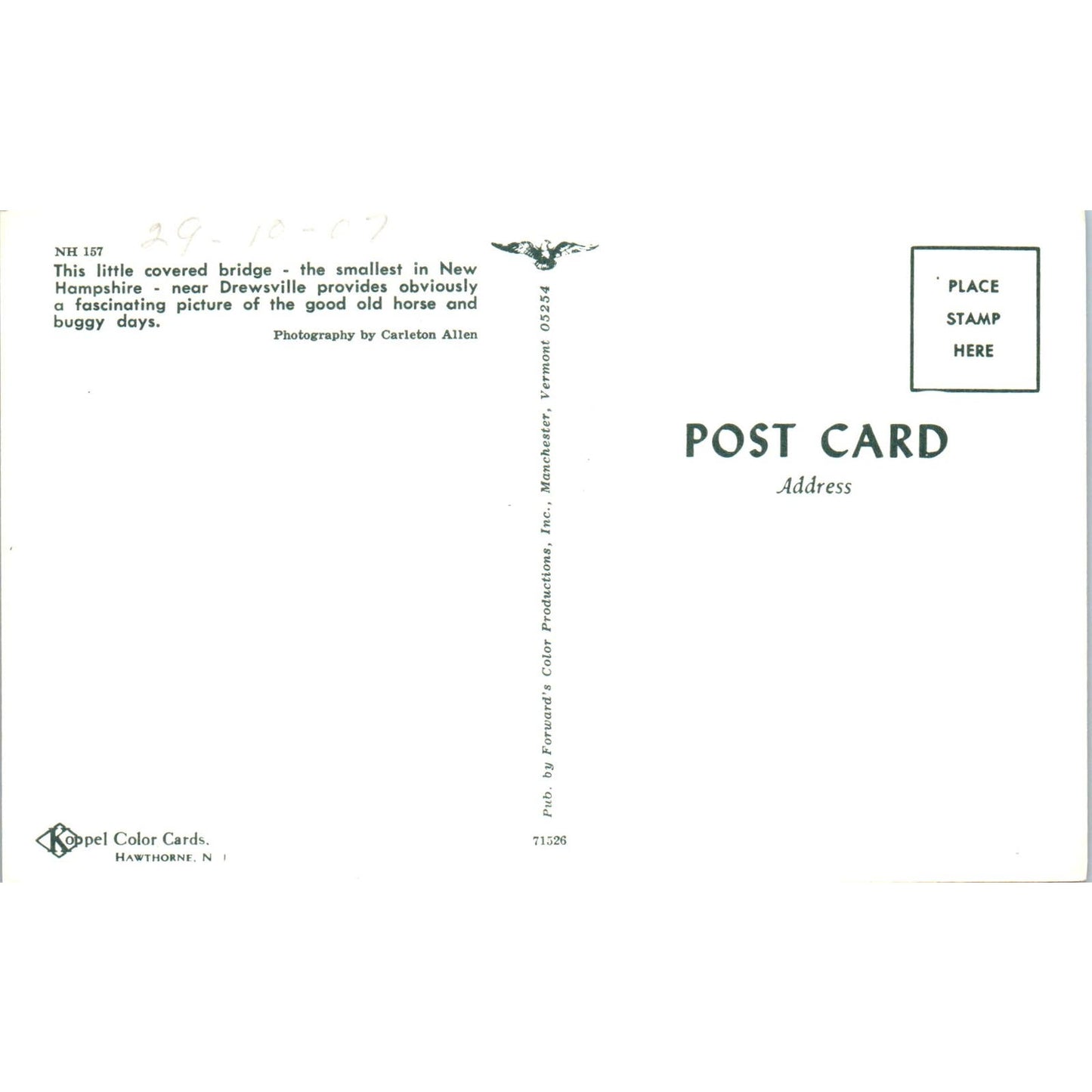 Drewsville NH157 New Hampshire Covered Bridge Postcard PC3