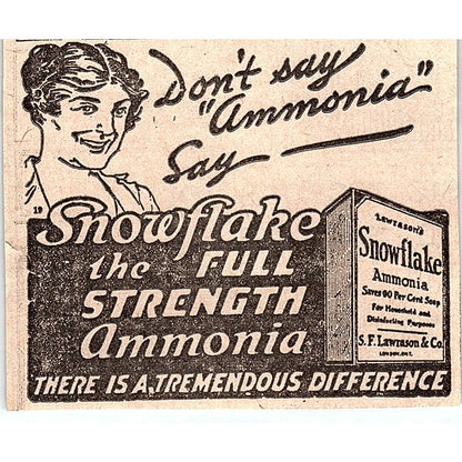Snowflake Ammonia - S.F. Lawson & Co London Ontario 1920 Ad AG2-M7