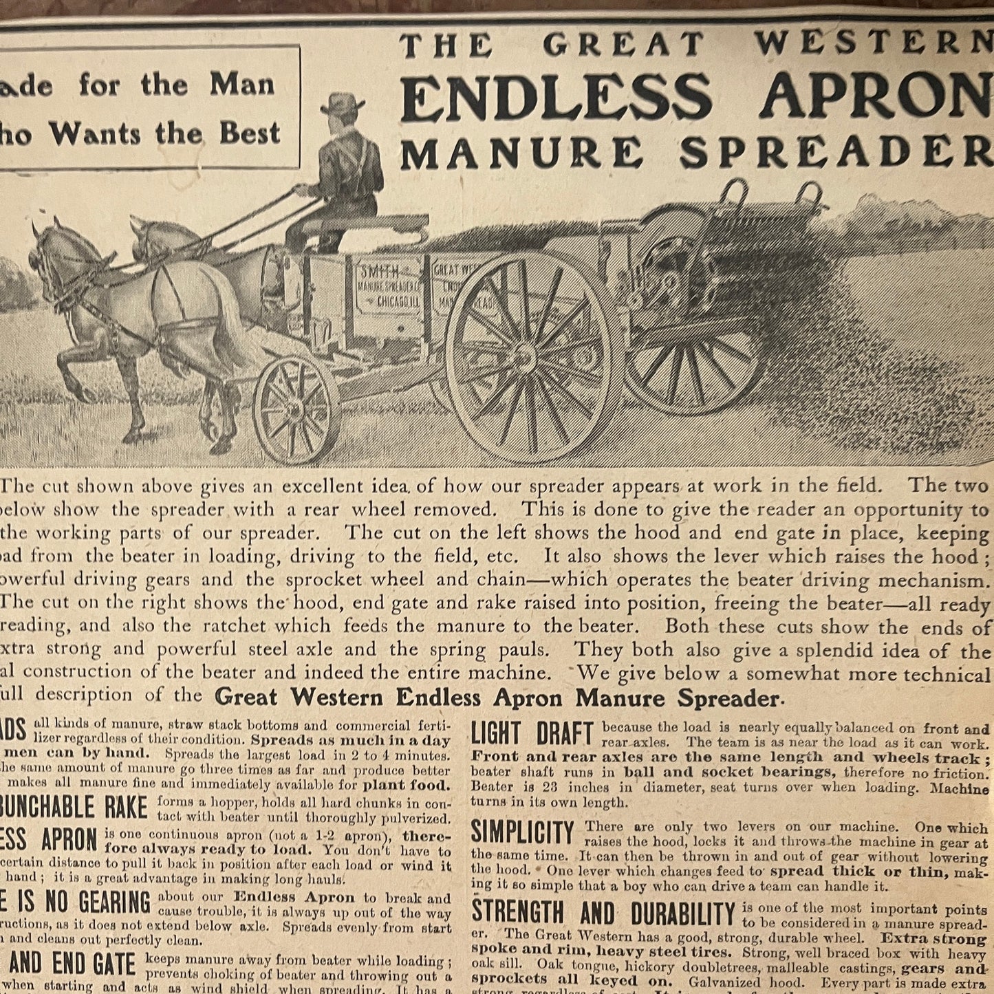 Smith Manure Spreader Co Endless Manure Spreader Chicago 1905 Magazine Ad FL6-11