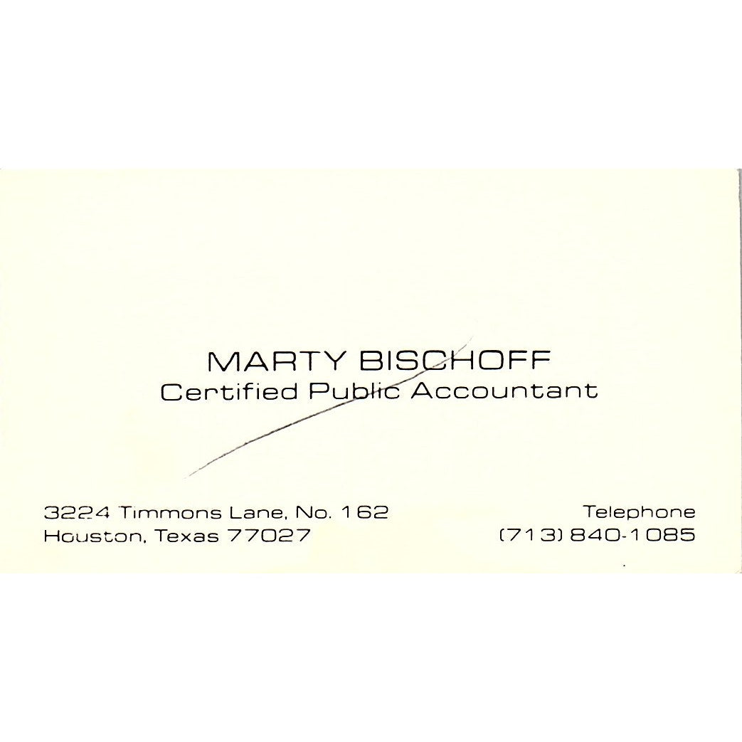 Marty Bischoff CPA Houston TX Vintage Business Card SD9-B2