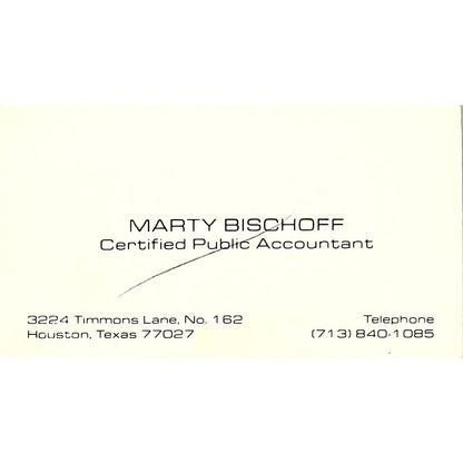 Marty Bischoff CPA Houston TX Vintage Business Card SD9-B2
