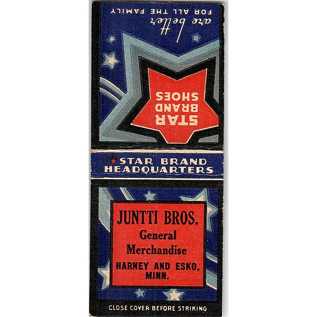 Juntti Bros General Merchandise Harney & Esko MN Vintage Matchbook Cover SF3-Y2