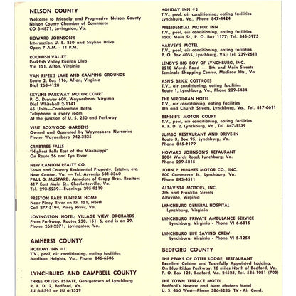 Guide to Attractions Nelson, Amherst, Campbell Bedford VA 1960s Brochure TH2-TB3
