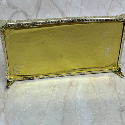 Vintage Lipstick Holder Gold Tone Filigree Ornate Vanity 4 Tubes 4x8” TJ4