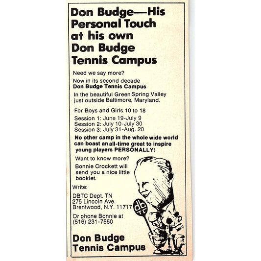 Don Budge Tennis Campus Greenspring Valley MD 1977 Ad AF3-Q2