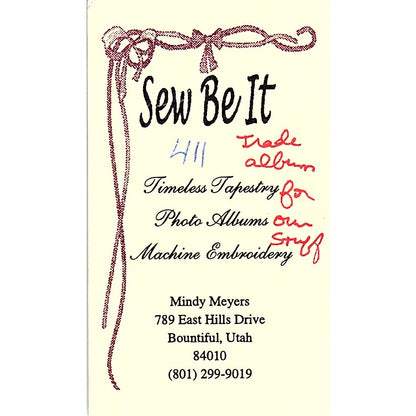 Mindy Meyers Sew Be It Bountiful UT Vintage Business Card SC9-B8