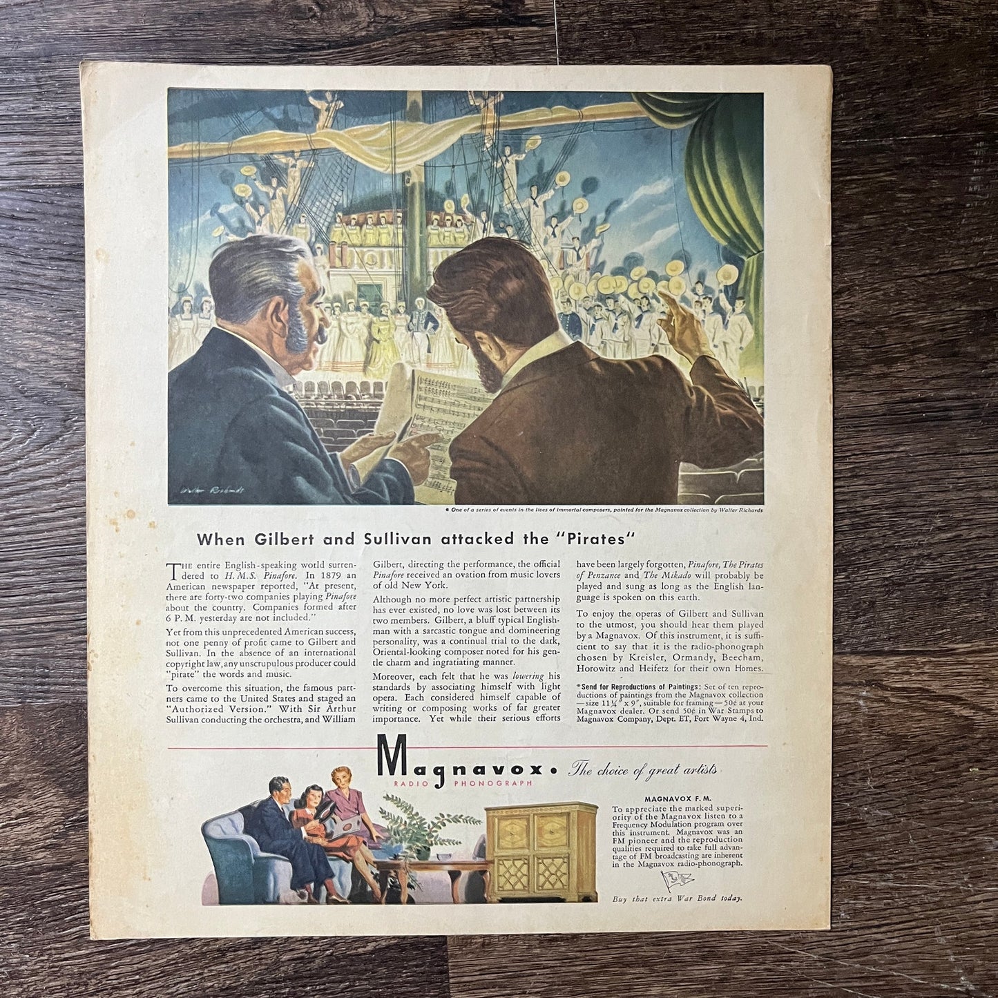 Magnavox Radio Walter Richards Gilbert & Sullivan Attacked Pirates Ad 10x12 V7