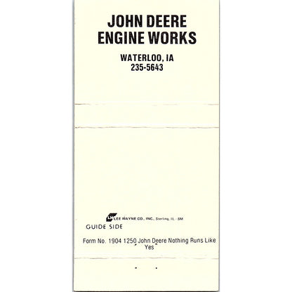 John Deere Engine Works Waterloo Iowa Vintage Matchbook TB6-MB2-7