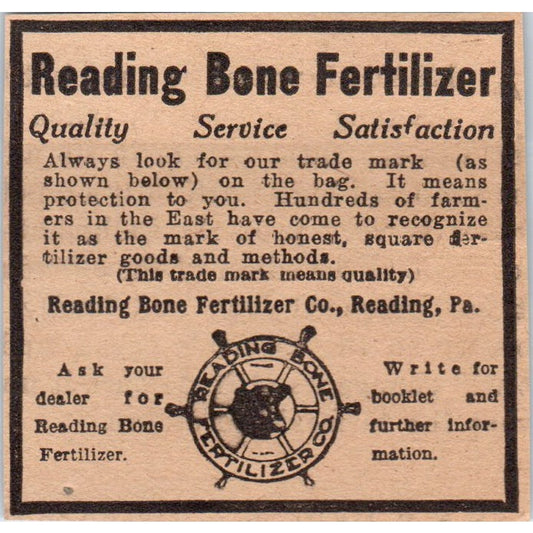 Reading Bone Fertilizer Co Reading PA 1922 Magazine Ad AF2-S8