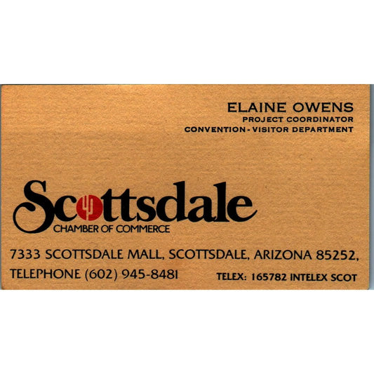 Elaine Owens Scottsdale Chamber of Commerce AZ Vintage Business Card SE3-B9