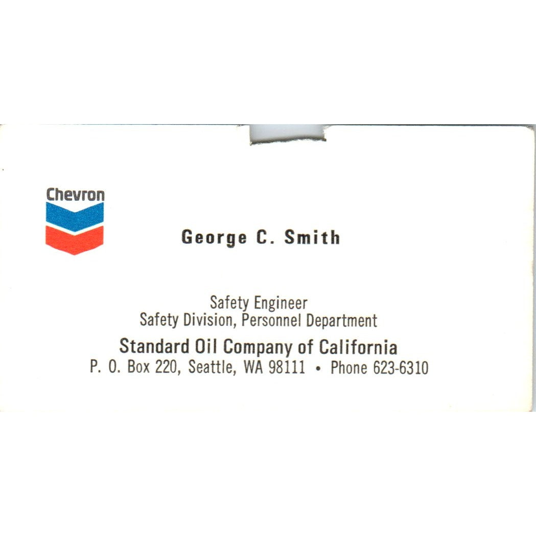 George C. Smith Seattle WA Chevron Standard Oil Vintage Business Card SD8-B21
