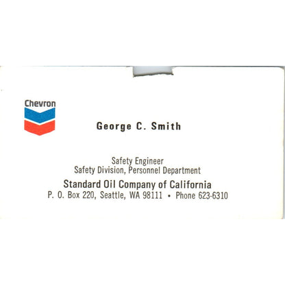 George C. Smith Seattle WA Chevron Standard Oil Vintage Business Card SD8-B21