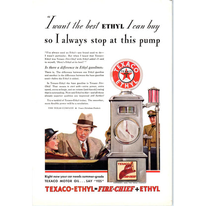 1933 Texaco Ethyl Gasoline Fire Chief - Vintage Magazine Ad D18