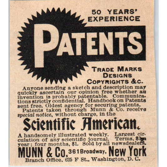 Munn & Co Patents and Trademarks Milwaukee 1898 Newspaper Clip AF7-SS9