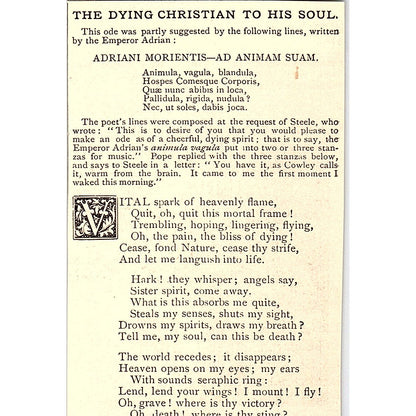 The Dying Christian to His Soul - Alexander Pope 1884 Poem AG3-M1